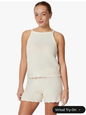 Crochet Knit Tank & Short Set in Cream